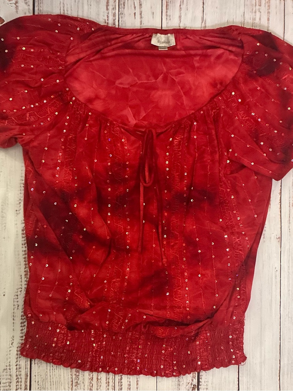 dressbarn Red Sequin Scoop-Neck Blouse
